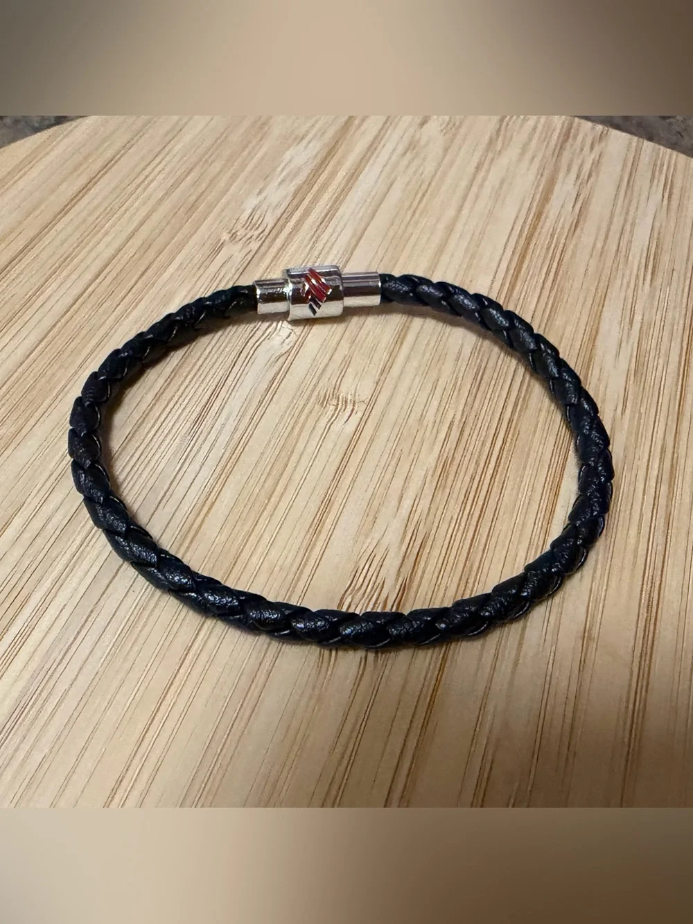 Fifa World Cup Black Braided Leather Men's Bracelet with Silver Clasp
